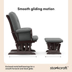 Storkcraft Tuscany Glider and Ottoman with Lumbar Pillow, Espresso/Gray | GREENGUARD Gold Certified, Bonus Lumbar Cushion Included, Solid Wood Base, Smooth Motion, Award-Winning Nursery Rocking Chair