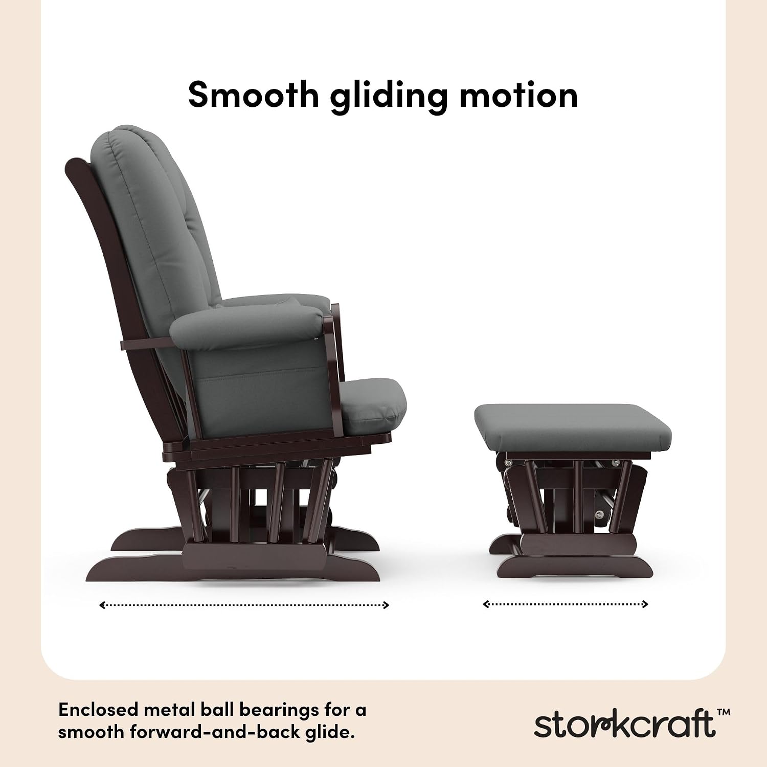 Storkcraft Tuscany Glider and Ottoman with Lumbar Pillow, Espresso/Gray | GREENGUARD Gold Certified, Bonus Lumbar Cushion Included, Solid Wood Base, Smooth Motion, Award-Winning Nursery Rocking Chair