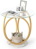 Giantex Round End Table, Faux Marble Sofa Couch Side Table with Tempered Glass Tabletop & Ring Gold Metal Frame, Small Coffee Tables for Decoration, Bedside Night Stand for Bedroom Living Room