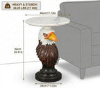 Animal End Tables, Eagle Head Accent Table with Artificial Marble Top, Resin Animal Statue Side Table for Living Room, Bedroom, Man Cave, Home Bar