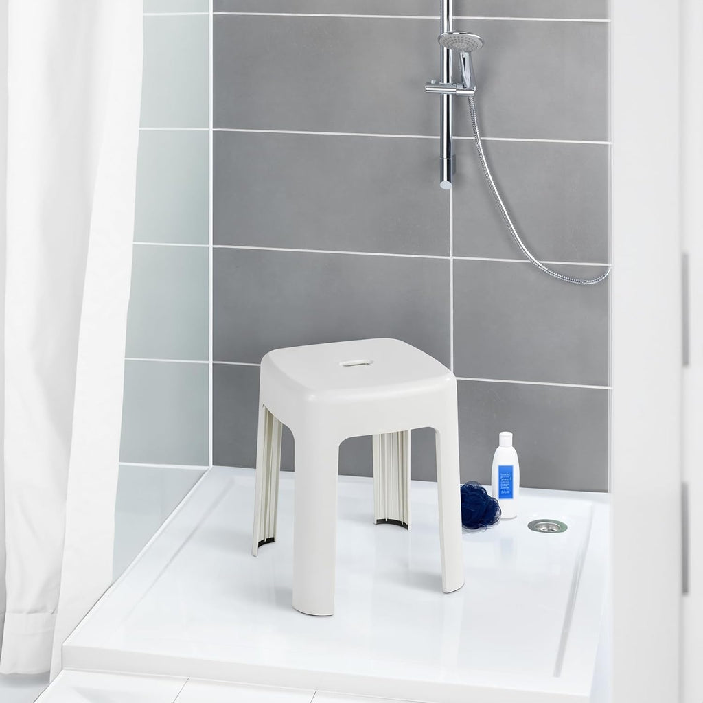 WENKO 22160100 Stool Alaska - Bathroom Stool, Polypropylene, 37 x 45.5 x 37 cm, White