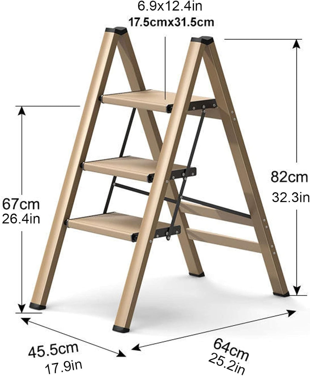 3-Step Aluminum Alloy Folding Ladder, Portable Step Stool with Wide Anti-Slip Pedal, 330lbs Heavy Duty Load Capacity for Household Indoor Outdoor Use