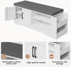 GRUSIGN Shoe Storage Bench, 2-Tier with Adjustable Shelves, Removable Cushion, 39.6'' Wide Shoe Rack Bench for Entryway Bedroom Living Room, White