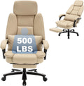 500lbs Plus Size Office Chair with Lumbar Support, PU Leather Big and Tall Heavy Duty Reclining Office Desk Chair with Foot Rest,Beige