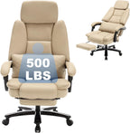 500lbs Plus Size Office Chair with Lumbar Support, PU Leather Big and Tall Heavy Duty Reclining Office Desk Chair with Foot Rest,Beige