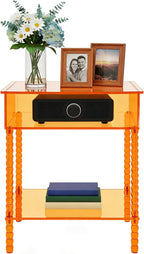 Acrylic Side Table, End Table with Storage, Nightstand for Living Room Bedroom (Orange)