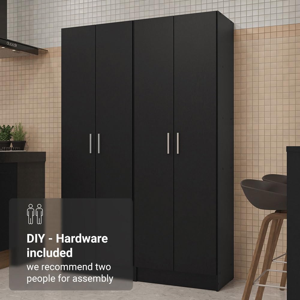 Madesa Kitchen Set 2 Pantry Storage Cabinet with 10 Utility Shelves 47" L Wooden Organization Unit for Kitchen (Black)