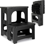 2 Step Folding Stool Non Slip Foldable Step Stool 8 and 17 Inch Dual Height330 lb Capacity Portable Foot Stool for Kitchen Bathroom Black