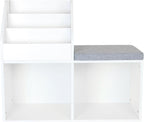 Relaxdays children's bench with storage, HWD: 72 x 79 x 31 cm, 2 foldable boxes, bookshelf, padded seat, white/grey, Fibreboard, Polyester, Foam