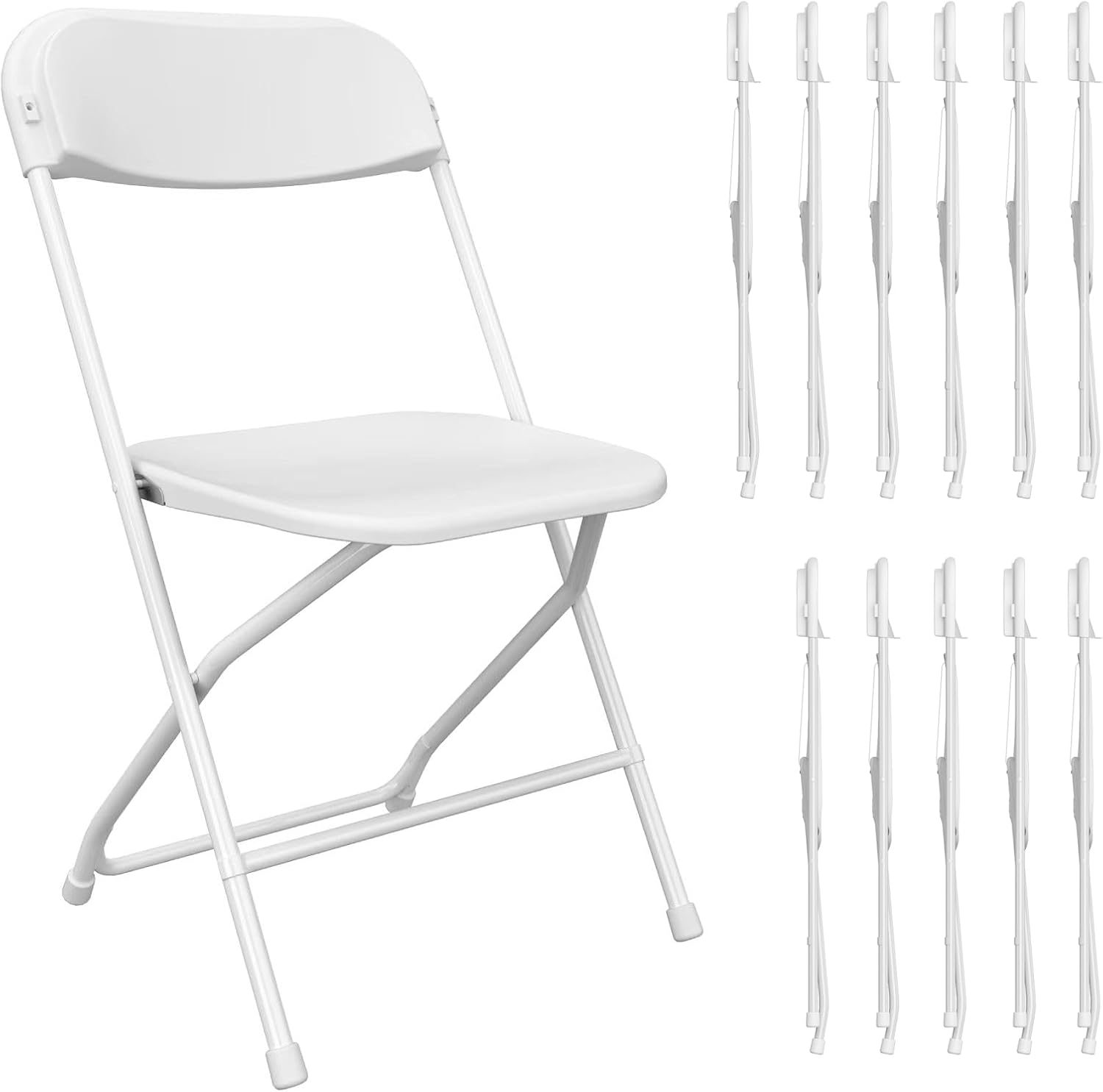 12 Pack White Folding Chair, Plastic Folding Chairs for Outside, Indoor Outdoor Chairs with Steel Frame, Foldable Chair for Wedding Camping Dining Renting in Patio Lawn, 350LBS Capacity