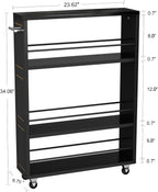KLM 4 Tier Black Slim Storage Cart with Handle, Slide Out Storage Rolling Utility Cart for Kitchen, Laundry, Narrow Places-6.7" W