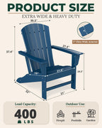 BRIOPAWS Adirondack-Chairs-Set of 2 | Fire Pit Chair | Oversized | HDPE Plastic | Weather Resistant | for Deck Outdoor Poolside Campfire | Blue