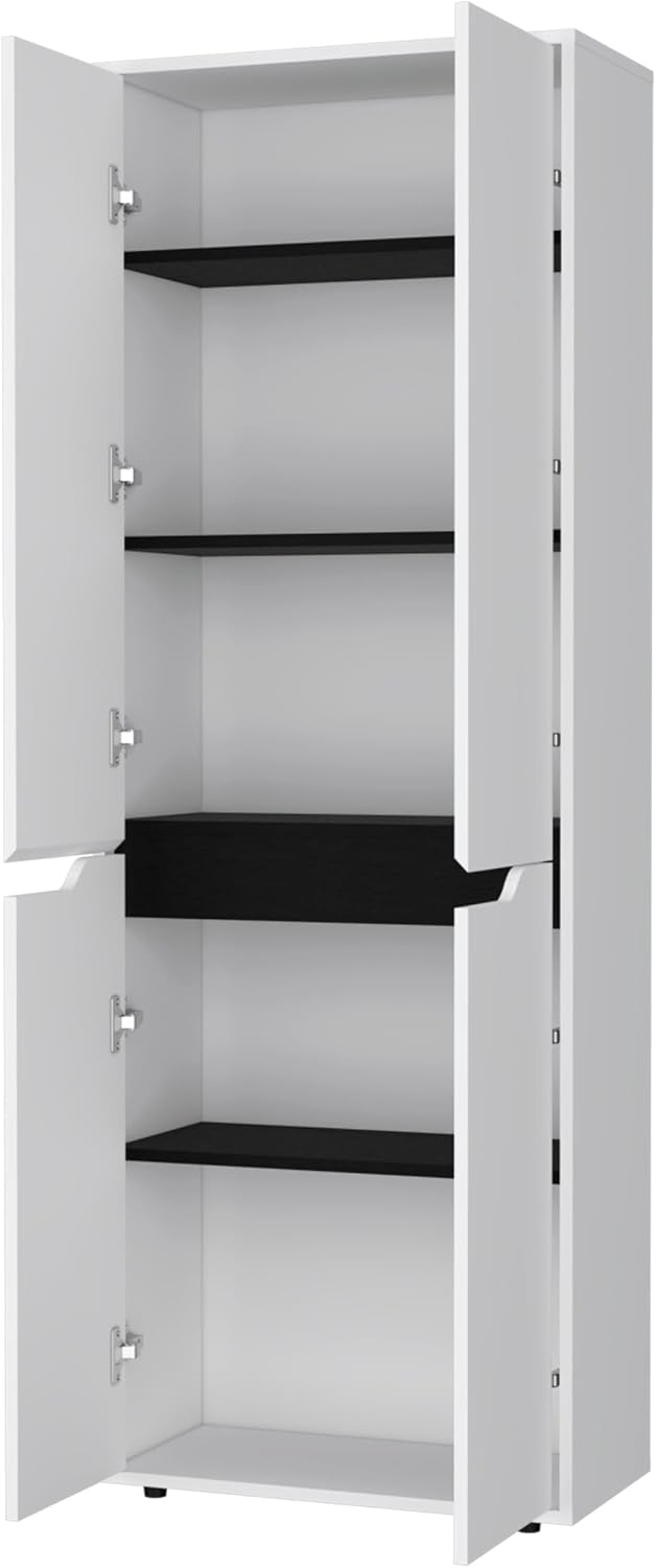 White 5-Shelf Kitchen Pantry Buffet Kitchen Sideboard,Three Fixed Shelves,for Kitchen,Dining Room,11.8 * 23.6 * 66.9
