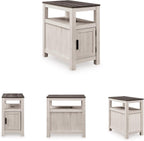 Signature Design by Ashley Fendenmore Farmhouse Chairside End Table with Storage and USB Ports, Gray & White