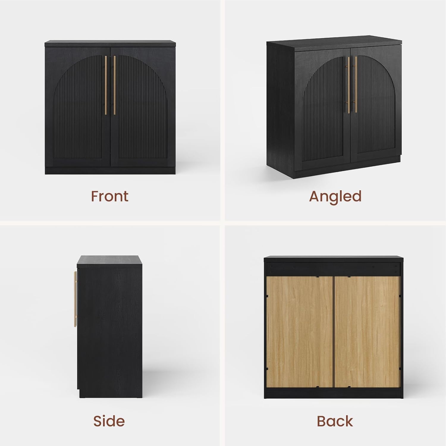 ModernMate Arched Sideboard Cabinet, Black Wood Grain Buffet Table with Wave-Panel Doors and Soft-Close Hinges, 31" Modular Storage Credenza for Entryway, Hallway & Living Room
