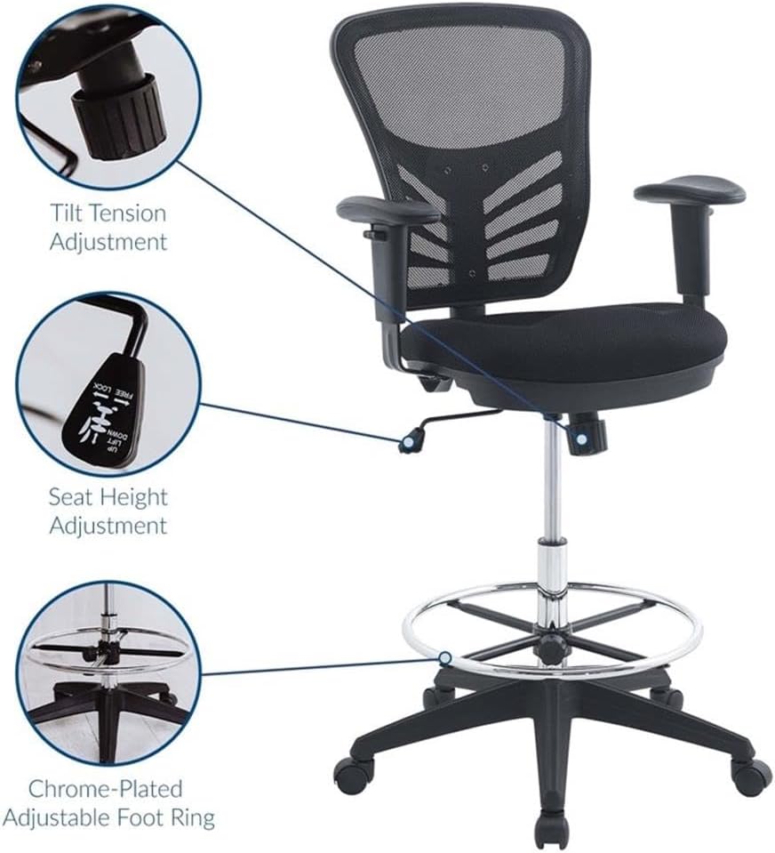 Modway Articulate Drafting Chair - Reception Desk Chair - Drafting Table Chair in Black