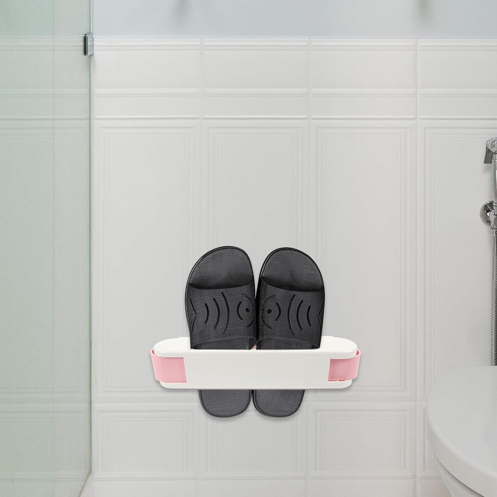 BESTYASH No Punching Wall Mounted Shoe Rack for Slippers and Sneakers, Folding Plastic Shoe Organizer with Sturdy Rails and Enough Space, Easy to Clean Storage Shelf for Bathroom or Living