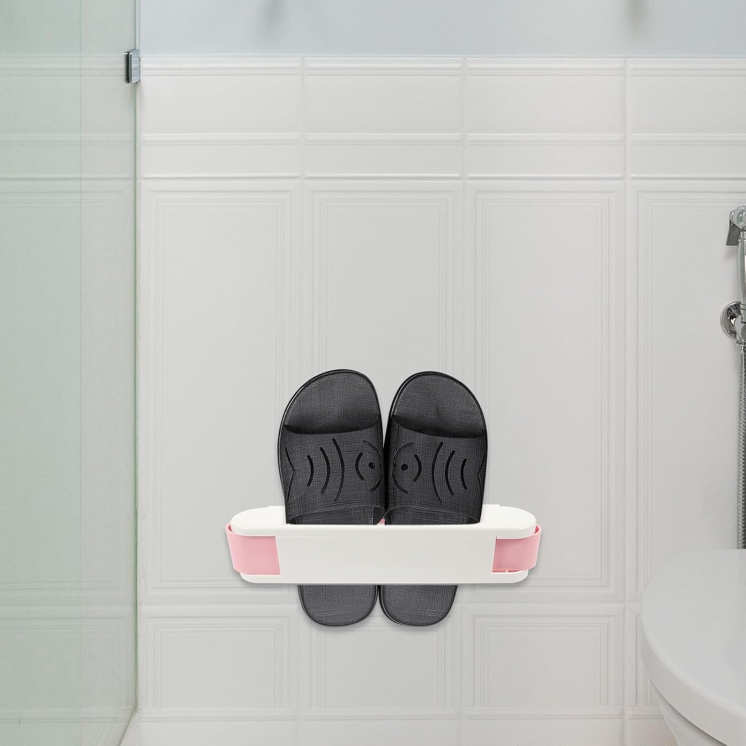 Foldable Pink Shoe Rack Organizer for Shoes and Sandals with Sturdy Rails and Enough Space for 3 Pairs, Wall Mounted Storage Shelf for Doorway or Bathroom