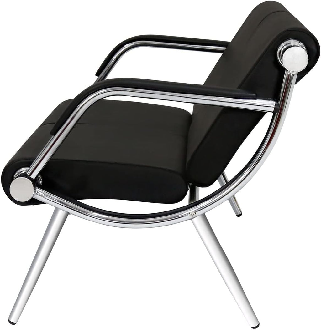 kinbor Waiting Room Chair - 2 Seat Office Guest Reception Bench with Arms, PU Leather Lobby Furniture Reception Chair for Business Salon Bank Hospital Airport, Black