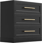 Anbuy Night Stand Large Bedside Side Table with 3 Drawers, Modern Wood Nightstand, Storage End Table with Golden Handles for Bedroom, Living Room (1 Piece, Black)