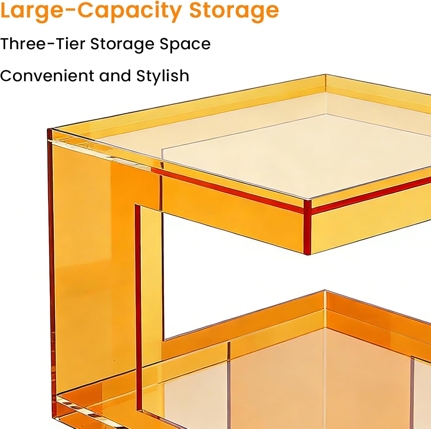 Acrylic End Table with 3 Tiers Storage, Modern Transparent Side Table and Multifunctional Accent Table, Small Nightstand or End Tables for Living Room, Bedroom, Office Decor, Fluorescent Green
