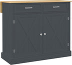 HOMCOM Rolling Kitchen Island with Drop Leaf Wood Breakfast Bar, Farmhouse Kitchen Cart with 2 Drawers, Adjustable Shelves for Dining Room, Dark Gray