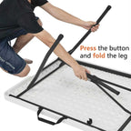 Amazon Basics Heavy Duty Portable Folding Table, 6 ft, Indoor & Outdoor, Fold-in-Half Design with Carrying Handle, White | Portable