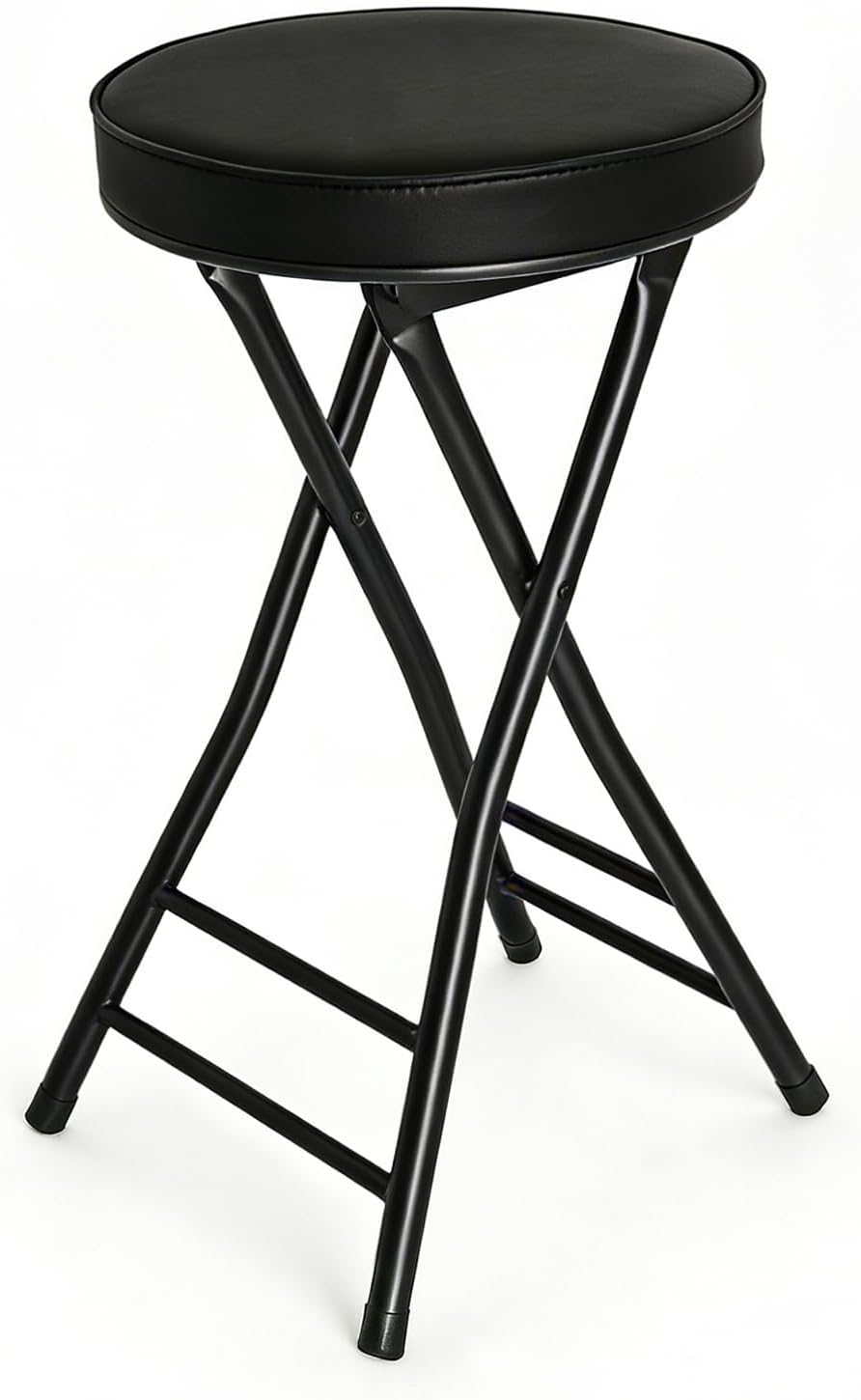 Gluck Plants Folding Stool,24 Inch Foldable Portable Collapsible Height Bar Stool Chair,Adult Tall Leather Padded Chair for Kitchen Living Room Garden Camping Fishing