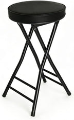 Gluck Plants Folding Stool,24 Inch Foldable Portable Collapsible Height Bar Stool Chair,Adult Tall Leather Padded Chair for Kitchen Living Room Garden Camping Fishing