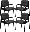 NEWBULIG Waiting Room Chair Set of 4, Leather Stationary Office Guest Reception Chairs No Wheel,Comfy Padded Arms,for Conference Room Lobby Side breakroom