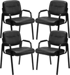 NEWBULIG Waiting Room Chair Set of 4, Leather Stationary Office Guest Reception Chairs No Wheel,Comfy Padded Arms,for Conference Room Lobby Side breakroom