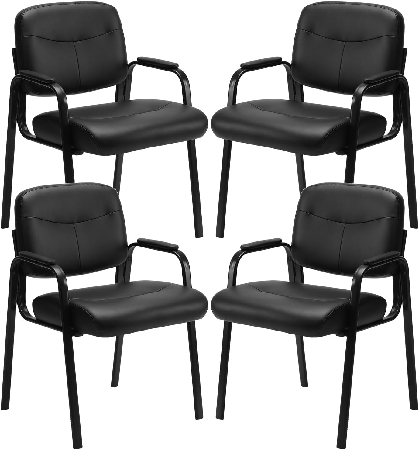 NEWBULIG Waiting Room Chair Set of 4, Leather Stationary Office Guest Reception Chairs No Wheel,Comfy Padded Arms,for Conference Room Lobby Side breakroom