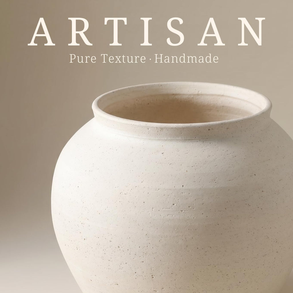 Ceramic Vase 6.7", Textured Ribbed Flower Vase for Pampas Grass, Cream Beige Wabi-Sabi Handmade Pottery Vase, Rustic Farmhouse Table Centerpiece for Entryway Shelf Nightstand Decor