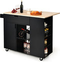 Giantex Kitchen Island Cart Drop-Leaf Countertop, Rubber Wood Breakfast Dining Table w/Large Drawer, Storage Shelves, 4-Tier Spice Rack, Rolling Serving Cart on 5 Wheels for Home Coffee Bar (Black)