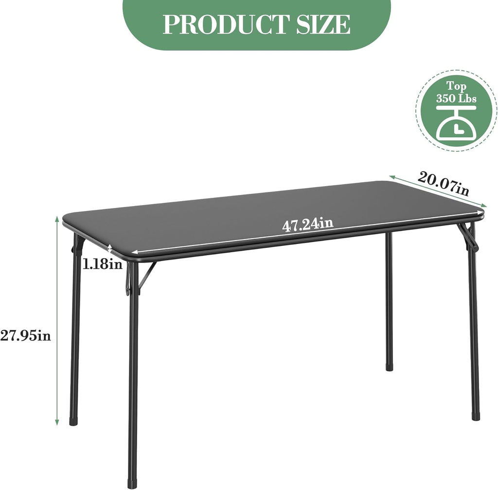 IDEALHOUSE 4 Feet Folding Table, Protable Foldable Card Table, Metal Legs Support, Upholstered PU Leather Tabletop, Heavy Duty, No Assembly Required, Perfet for Indoor and Outdoor, Black