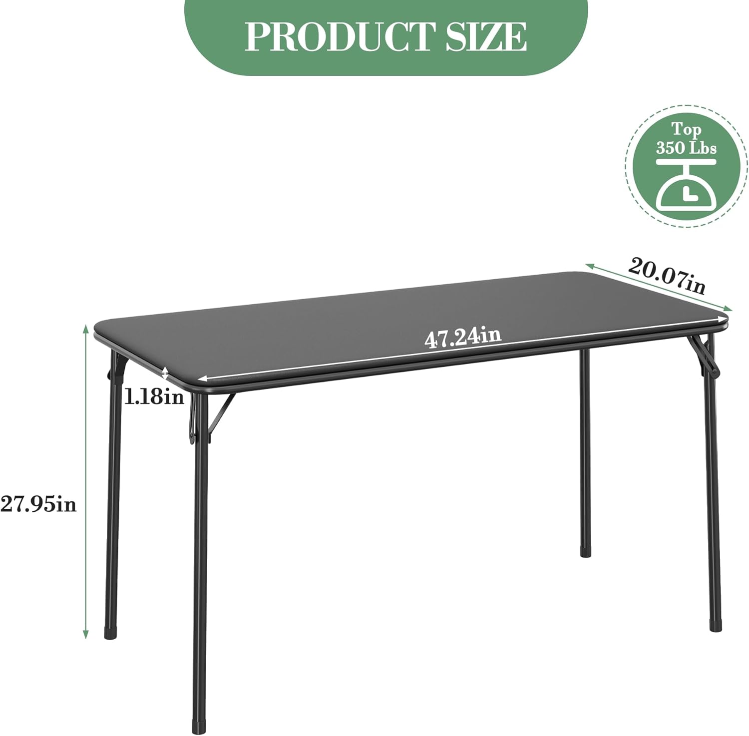 IDEALHOUSE 4 Feet Folding Table, Protable Foldable Card Table, Metal Legs Support, Upholstered PU Leather Tabletop, Heavy Duty, No Assembly Required, Perfet for Indoor and Outdoor, Black