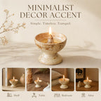 Handmade Ceramic Oil Lamp – Refillable Butter/Ghee Diya with Cotton Wick for Meditation Altar & Calm Home Decor (Wheat)