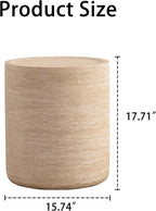 Henf Round End Table Faux Travertine Modern Sofa Side Table for Living Room, Modern Small Circle Faux Marble Side Table for Apartment, No Assembly Required