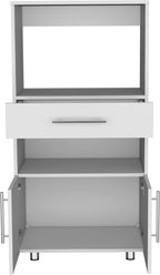 Classic White Kitchen Pantry with Open Shelves, Microwave Shelf, & Storage Doors - 48" H, Pine Wood