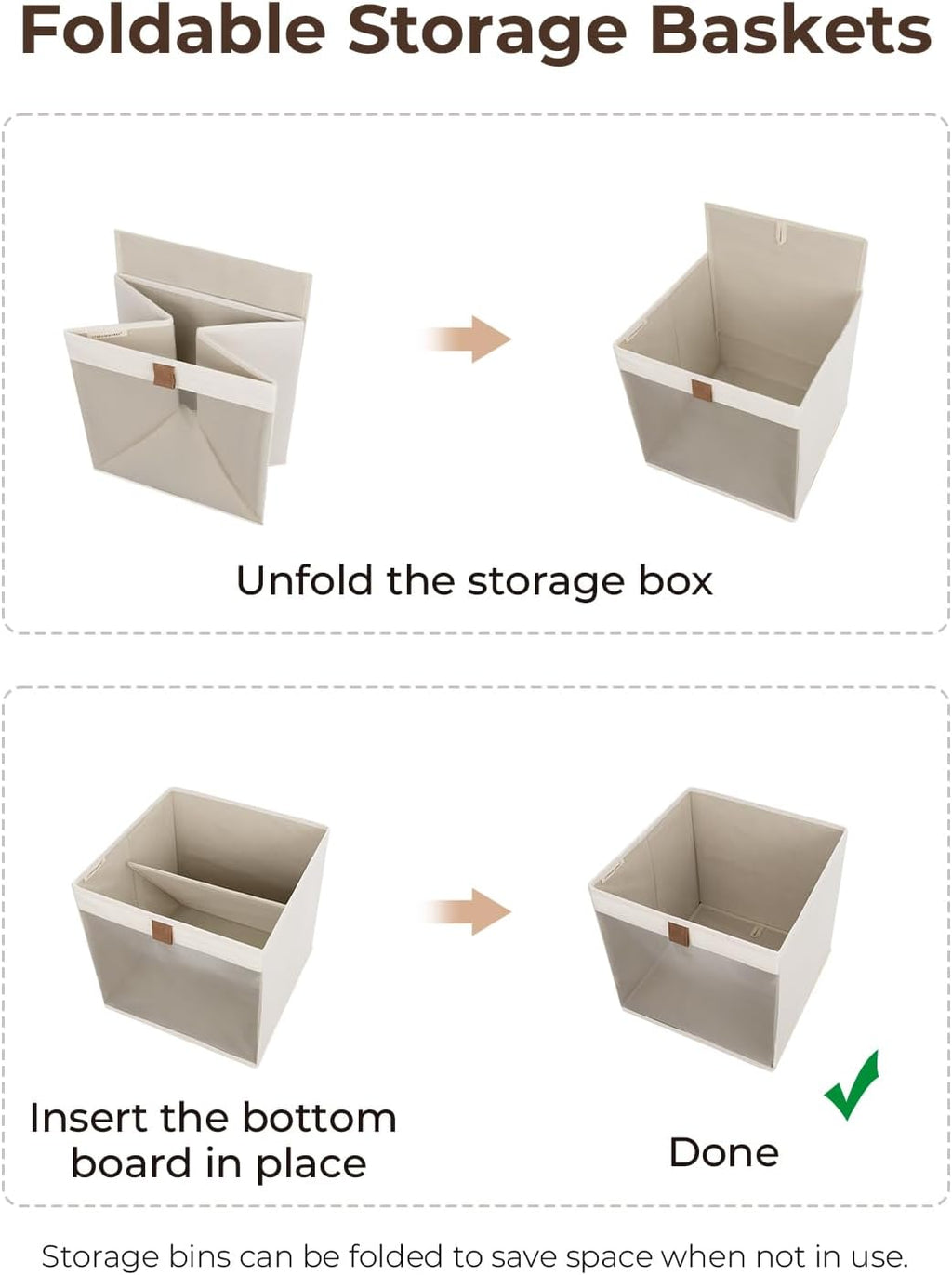StorageWorks 11x11 Storage Cubes, Closet Storage Bins with Clear Window, Fabric Organizer for Clothes, Collapsible Storage Baskets with PU Handles, Beige, 3-Pack