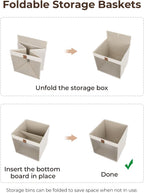 StorageWorks 11x11 Storage Cubes, Closet Storage Bins with Clear Window, Fabric Organizer for Clothes, Collapsible Storage Baskets with PU Handles, Beige, 3-Pack