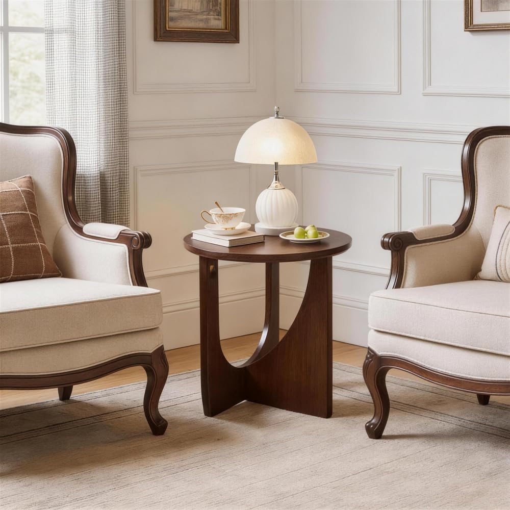Solid Wood Side Table, End Table, Rustic Center Table, Simple Accent Table for Living Room, Round Design