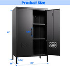Metal Storage Cabinet with 2 Adjustable Shelves,Metal Buffet Sideboard Cabinet with 2 Doors for Home,Office, 42" H x 26" W x 14" D,Assembly Required,Black