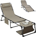 KingCamp Folding Chaise Lounge Chair,Heavy Duty Adjustable 5-Position Outdoor Tanning Sunbathing Lay Flat Chair for Beach, Camping, Lawn & Patio with Pillow, Beige