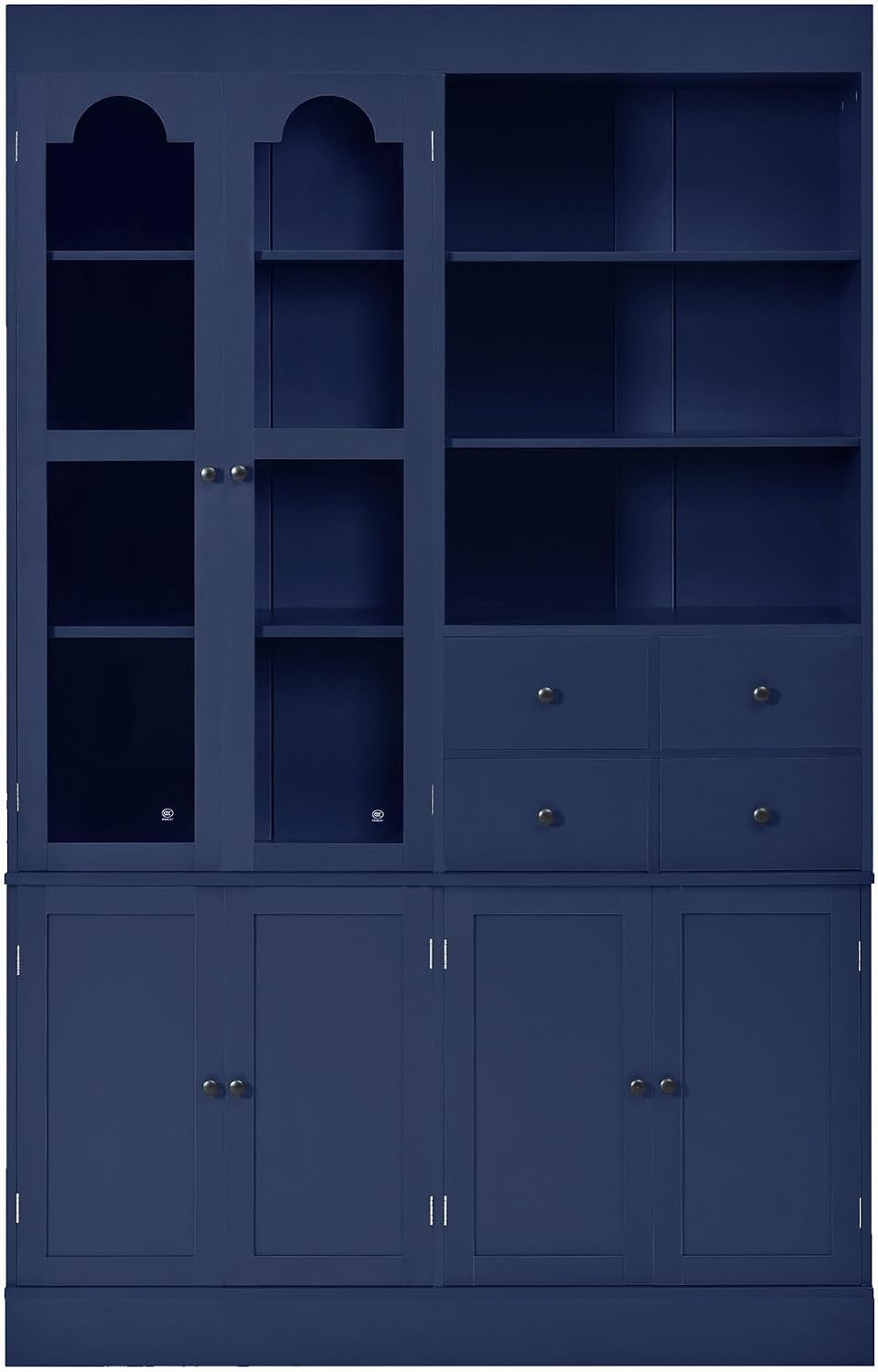 Merax Wood Kitchen Pantry with 4 Drawers, 3 Cabinets and Hutch, Tall Cupboard Dining Storage Cabinet with Door Shelves and Pull-Out Trays for Living Room, Kitchen, Dining Room Blue