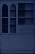 Merax Wood Kitchen Pantry with 4 Drawers, 3 Cabinets and Hutch, Tall Cupboard Dining Storage Cabinet with Door Shelves and Pull-Out Trays for Living Room, Kitchen, Dining Room Blue