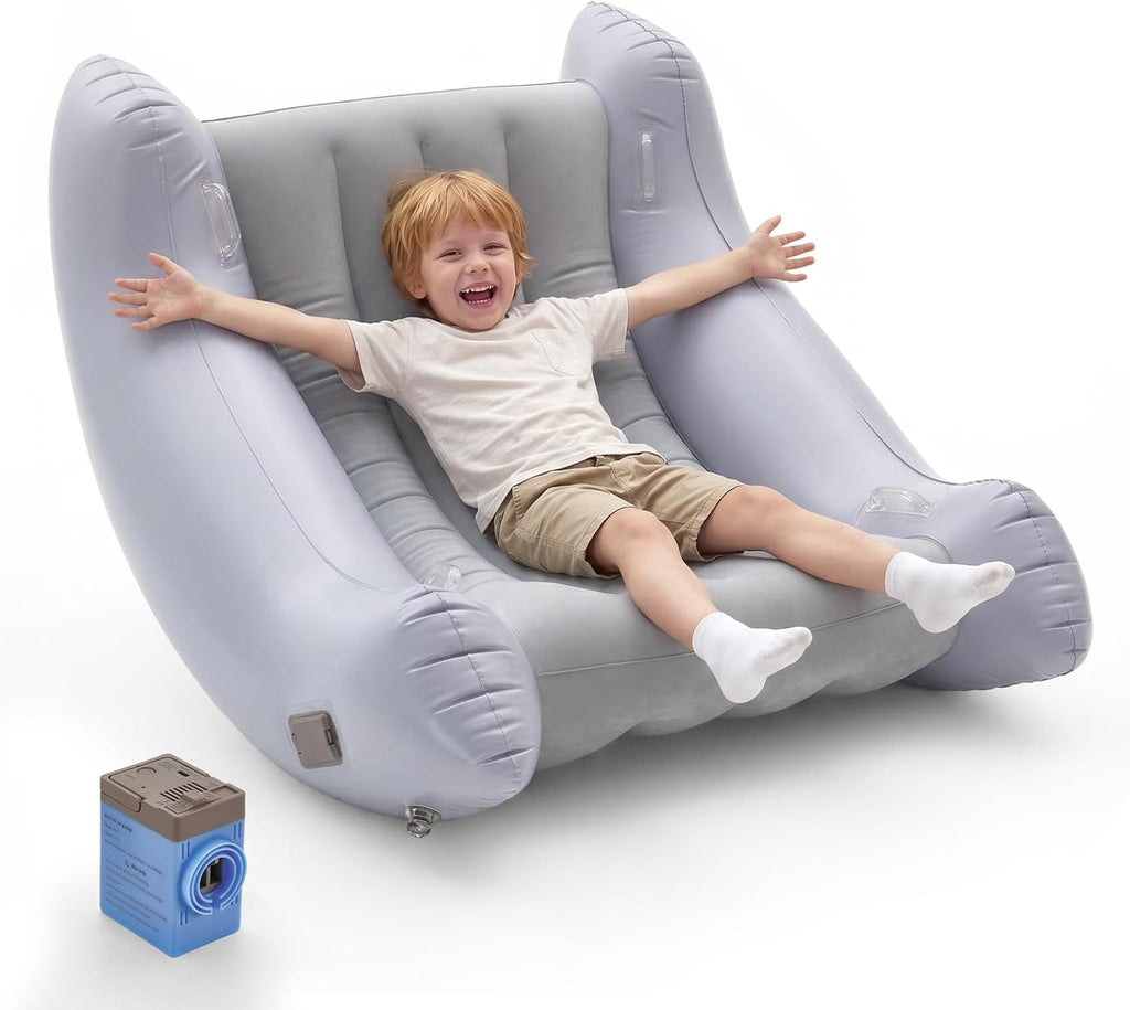 Autism Sensory Inflatable Rocking Chair for Kids, Sensory Room Must Haves Crash Pads Bubble Bouncer Sensory Play Equipment (Gray, 46.5-42.5-32.7inches)