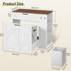 Laundry Hamper Cabinet, Double Laundry Cabinet with Two 11 Gallon Baskets and Drawer, Pull-Out Storage Unit with Adjustable Shelves, Hooks, for Bathroom, Living Room, Kitchen, White and Walnut