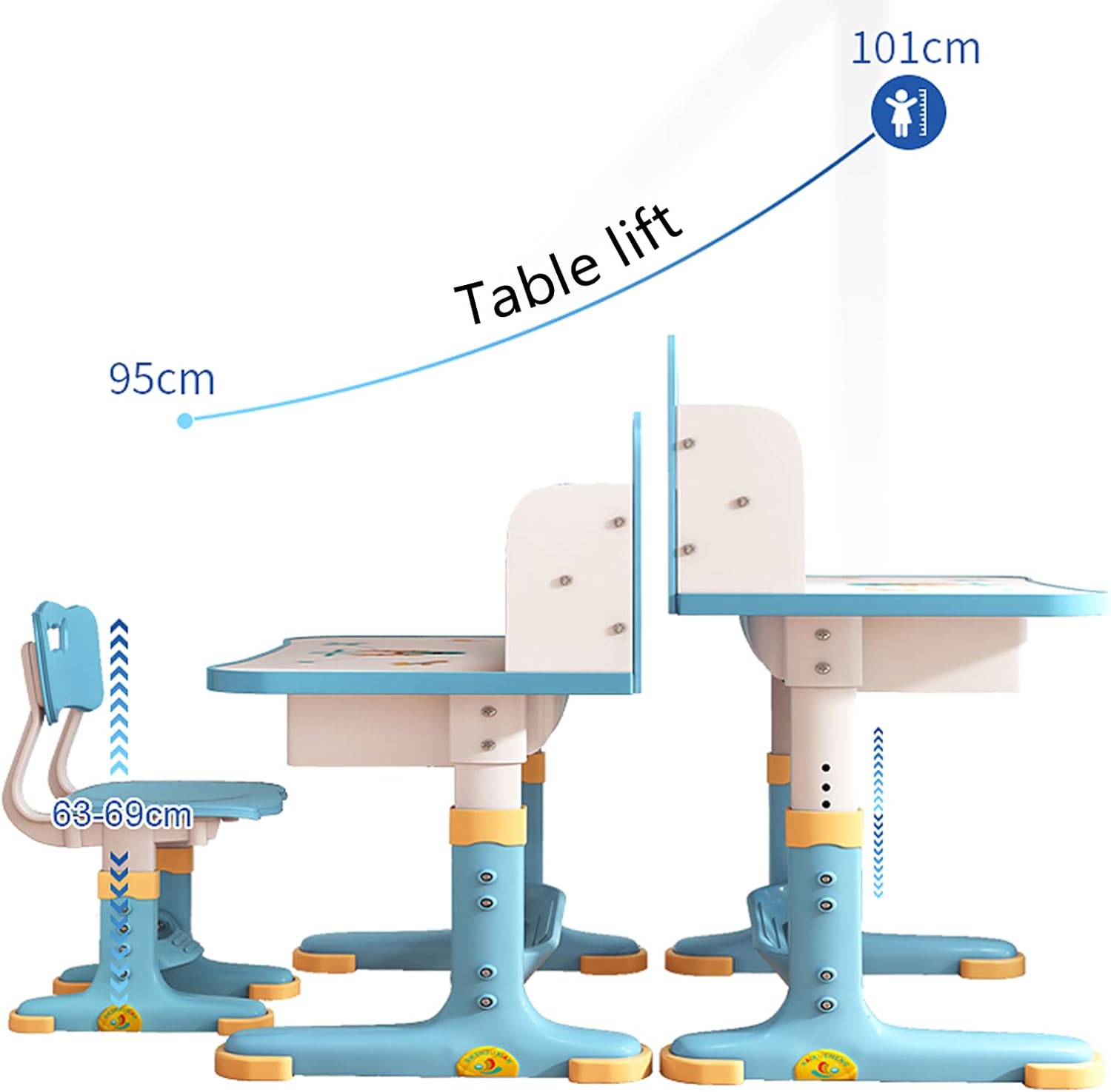 Kids Desk and Chair Set, Height Adjustable Sturdy, Kids Art Desk, Kids Study Desk and Chair Set for Boys, Home School, Drafting Desk, Ergonomic Childrens Storage Drawer (Blue)