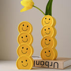 Smile Face Ceramic Vase, 7.3in Glossy Yellow Happy Face Home Office Decor, Playful Desk Ornament for Office, Mood Boosting Gift Men Women